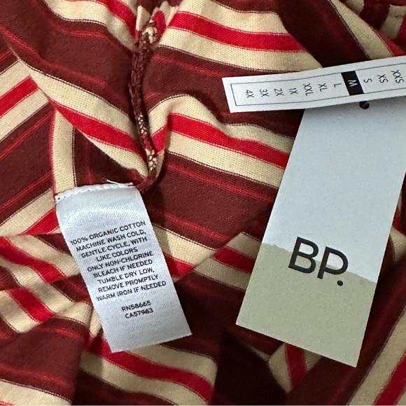 NWT BP Maroon Red Cream Mock Neck Striped Organic Cotton Top Size M - Picture 7 of 8